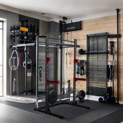Style Cage Squat Rack Home Gym Trainer with Weight Bench Barbell Bar and 1100*1300*2100