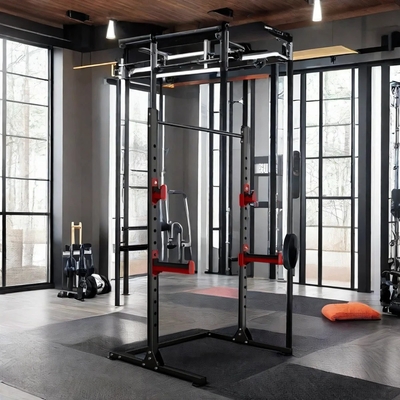 Style Cage Squat Rack Home Gym Trainer with Weight Bench Barbell Bar and 1100*1300*2100