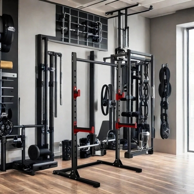 Style Cage Squat Rack Home Gym Trainer with Weight Bench Barbell Bar and 1100*1300*2100