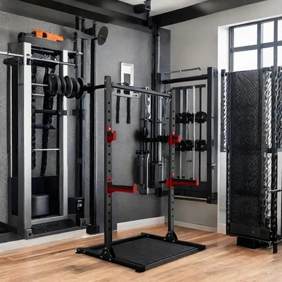 Style Cage Squat Rack Home Gym Trainer with Weight Bench Barbell Bar and 1100*1300*2100