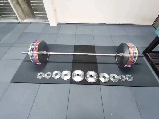 Strength Training Barbell with Weight Plates Set and Silver Chrome Plate Barbell Set