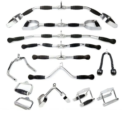Integrated Workout Gym Trainer Pull Down Bar Handle with Grips Cable Barbell Attachment