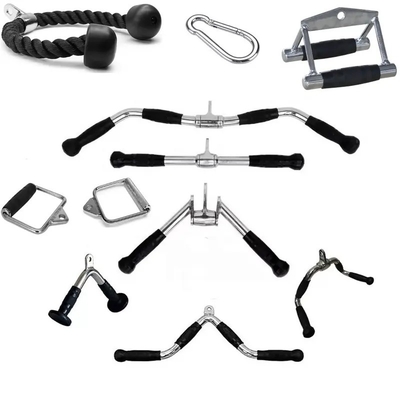 Integrated Workout Gym Trainer Pull Down Bar Handle with Grips Cable Barbell Attachment