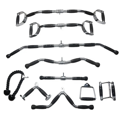 Integrated Workout Gym Trainer Pull Down Bar Handle with Grips Cable Barbell Attachment