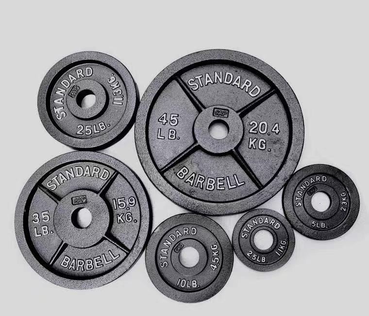 Rubber Surface Cast Iron Barbell Weight Plate for Commercial and Home 5kg 10kg 20kg 50kg