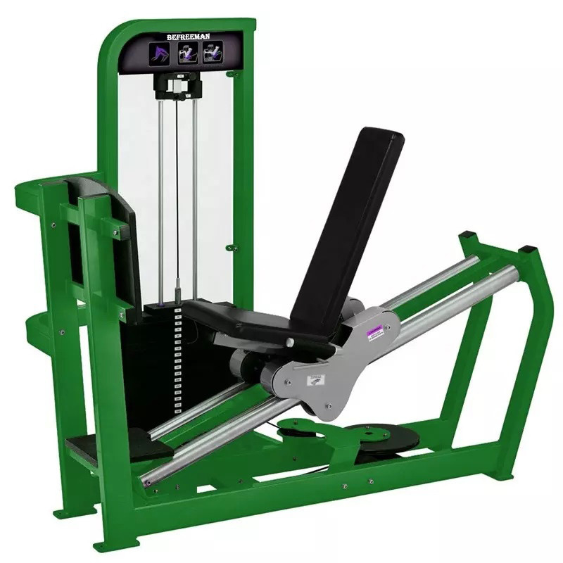 Using Seated Leg Press Machine Steel Pin Load Selection for Fitness Strength Training