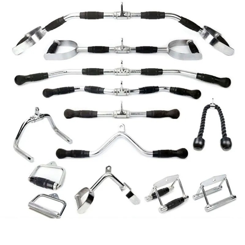 Integrated Workout Gym Trainer Pull Down Bar Handle with Grips Cable Barbell Attachment